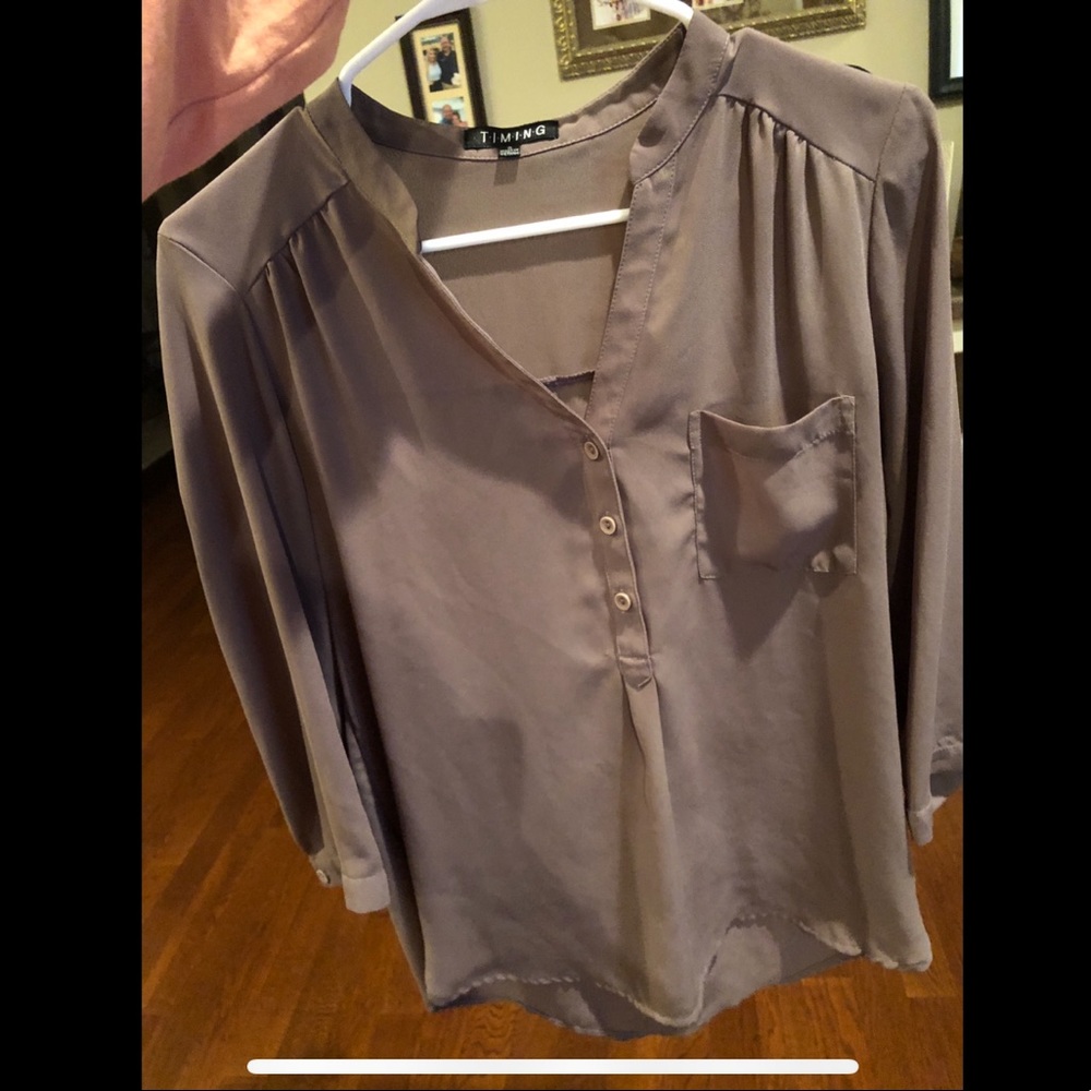 Taupe 3/4 button down top